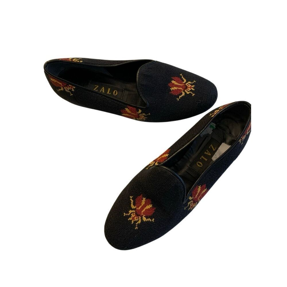 Zalo needlepoint embroidered flats loafers women's size 8